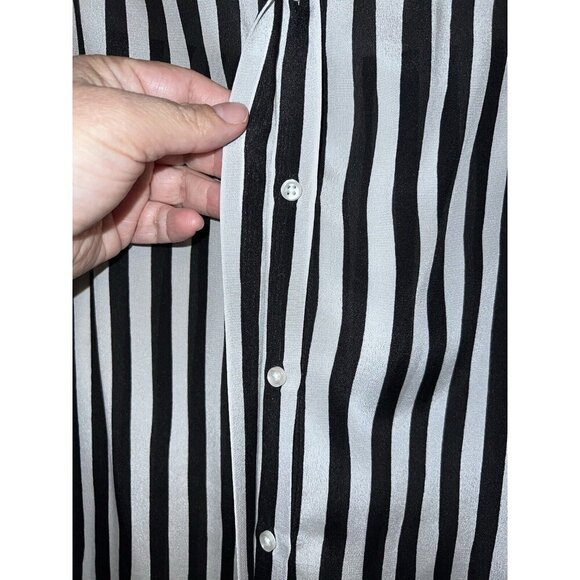 MAJE Black Ivory Striped Long Sleeve Hidden Button Blouse Sz 3/ L - Picture 5 of 13